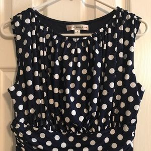Ladies blue and white polka dotted high/low dress